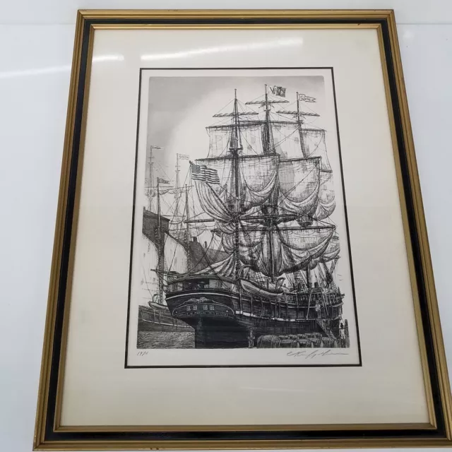 Framed and Matted Print of 'The Charles W. Morgan at Dock' - Signed