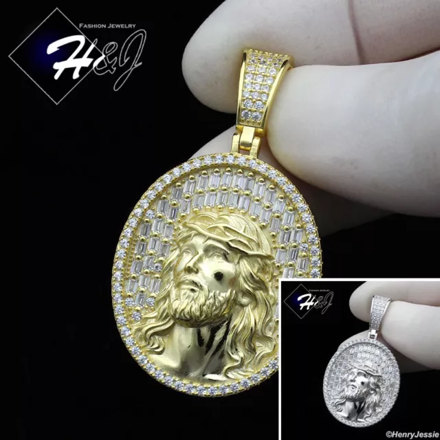 Men 925 Sterling Silver Icy Bling Cz Gold Plated/Silver Jesus Face Pendant*Sp385