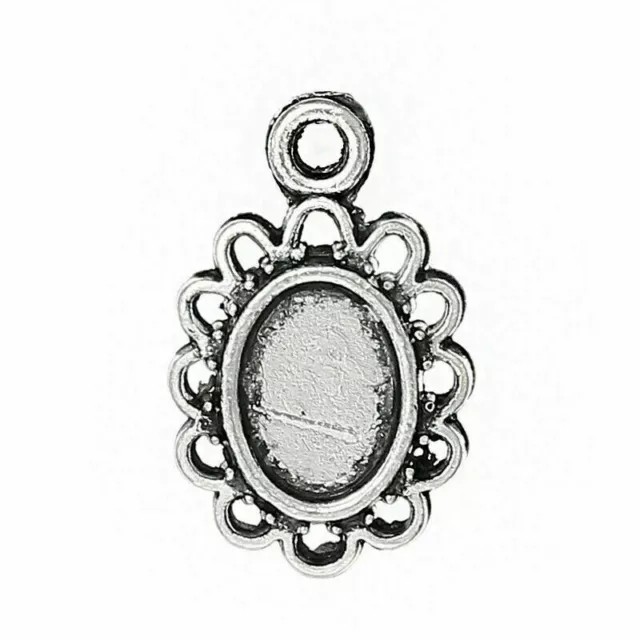 Antik Silber Charm Cabochon Kamee Klebestein Fassung Anhänger 8x6mm DIY