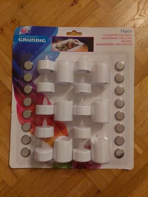 NEU 16x flackernde LED-Teelichter Grundig Kerze weiß Deko Kerzen
