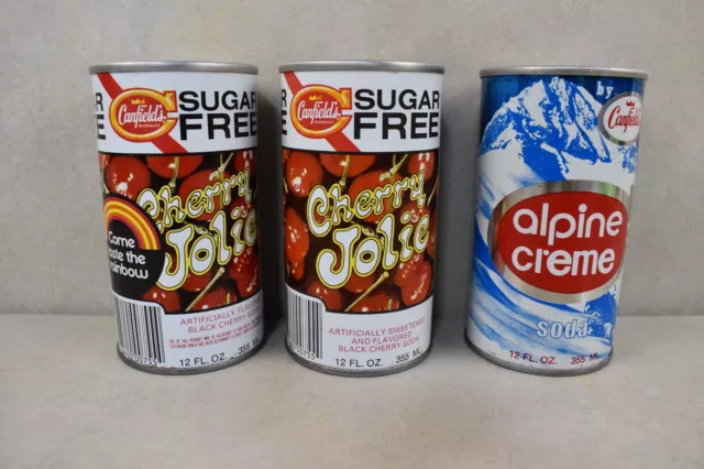 Vintage Canfields Alpine Creme & Cherry Jolie 12 Oz Empty Steel Soda Cans