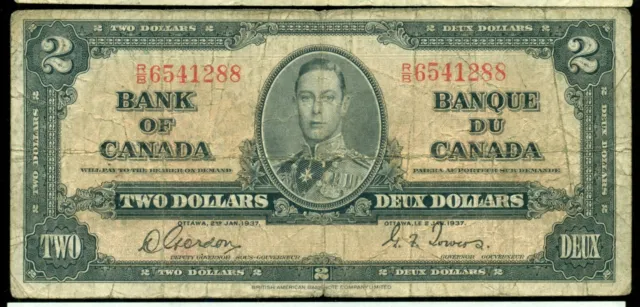 1937 King George VI, BC-22b, Bank of Canada $2, Gordon/Towers, R/B   P86