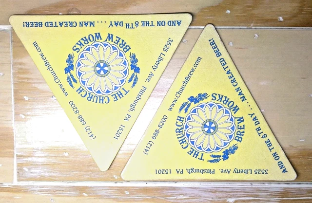 (2) The Church Brew Works Pittsburgh PA Beer Coasters - Triangle Shape!
