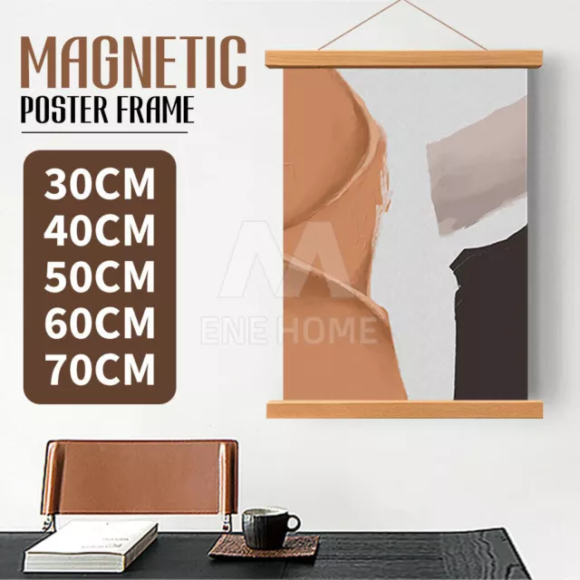 30~70cm Magnetic Poster Frame Teak Wooden Hanging Scroll Wall Art Poster Hanger