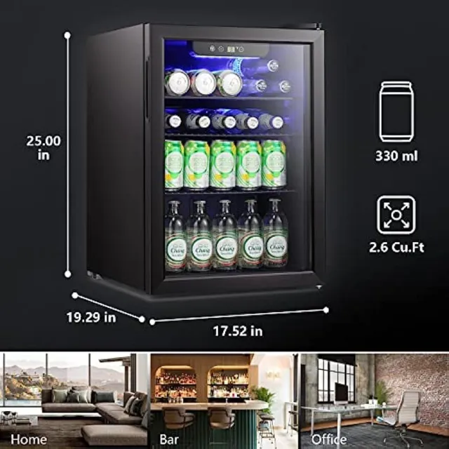 Mini Fridge Glass for Soda Beer, 2.6Cu.Ft Beverage Refrigerator Cooler - 97Cans