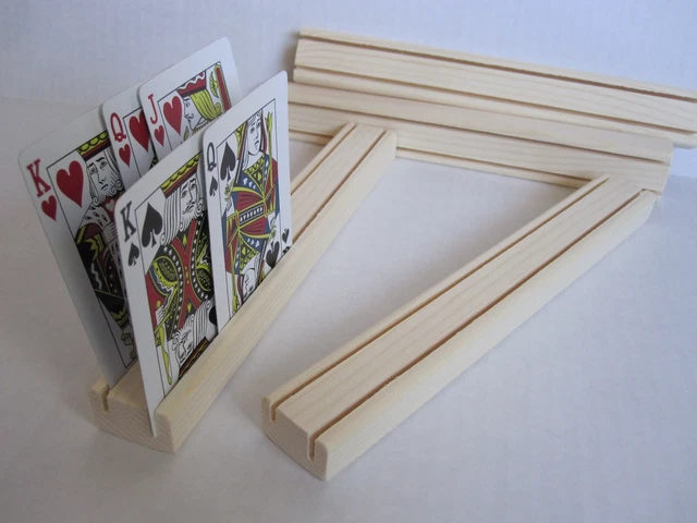 Set of Four /  Playing Card Holder Rack Wooden / Two Row
