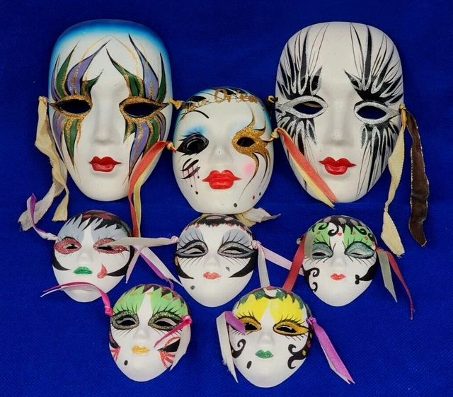 Máscara de Cerámica Máscara de Pared Facial Colorido Pintado Decorativo Mardi Gras Set de 8