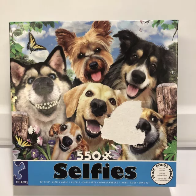 CEACO Selfies Puzzle Cute Dogs Smiling 550PC 24" x 18" Missing 1 Piece