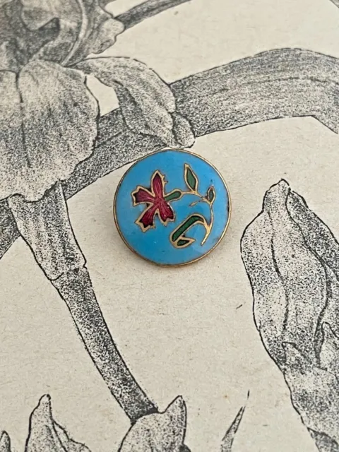Beau bouton ancien émaillé bleu à décor de fleurs - collection - French button