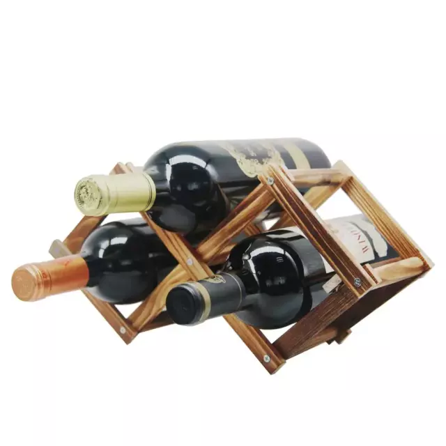 Foldable Wooden Wine Bottle Holder Free Standing Natural Wine Shelves for Pantry