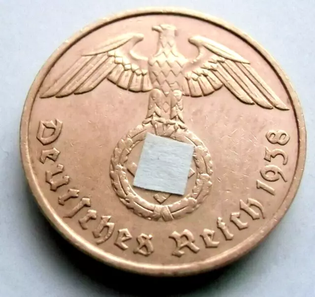 (115)GERMAN 3rd REICH 1938 F - 2  REICHSPFENNIG WWII COIN