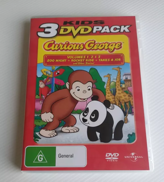 Curious George Kids 3 DVD Pack Zoo Night Rocket Ride Takes A Job Volume 1 2 3