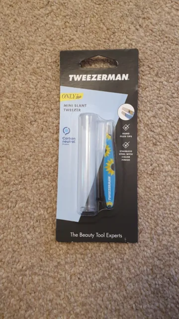 Tweezerman Mini Slant Tweezers Blue Sunflower Brand New