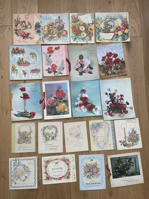 21 x Vintage 1940’s - 1960’s “Wife” Birthday & Anniversary Cards