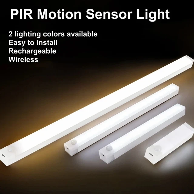 PIR MOTION SENSOR LED Cabinet Light USB Rechargeable Induction Night ...