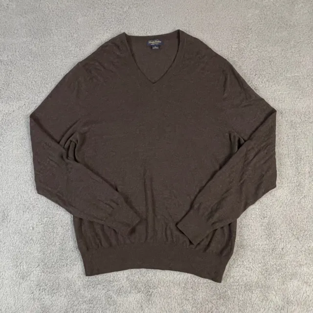 Brooks Brothers Sweater Mens XL Saxxon Wool V Neck Brown Long Sleeve READ