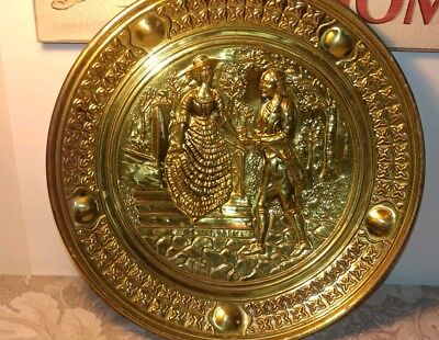 Vtg Embossed Brass Decorative Wall Plate/ Colonial Couple/ England