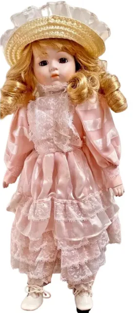 Boxed Ashley D-23 16" 1988 American Porcelain Doll Long Blonde Hair Brown Eyes