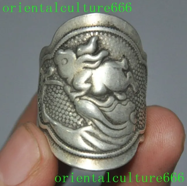 Collect Rare Old China Silver wealth Rabbit exorcism Lucky Hand Jewelry Ring