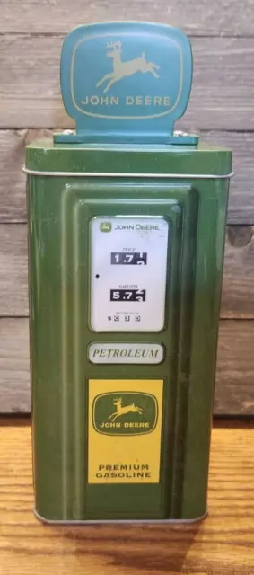 John Deere Miniature Gas Pump Tin Piggy Bank Premium Gasoline Petroleum