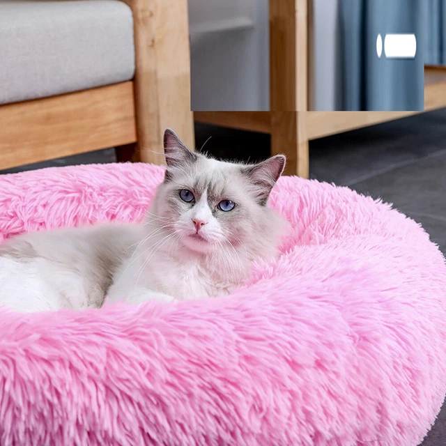 Donut Plush Pet Dog Cat Bed Fluffy Soft Warm Calming Bed Sleeping Kennel Nest 3