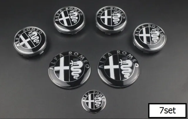 Black 7pc For Alfa Romeo Car Wheel Rim Center Covers Hub Caps Badges