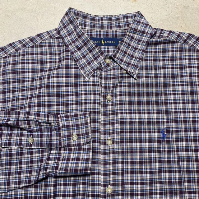 Ralph Lauren Men's Button-Down Shirt Plaid Cotton Long Sleeve Blue/Brown XL