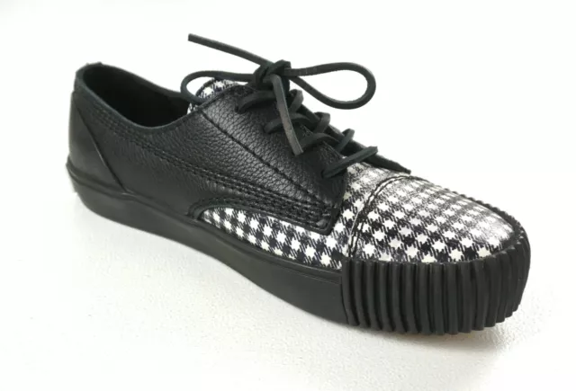 New $550 Alexander Wang Black White Houndstooth Perry Low Leather Sneakers 8/41 3
