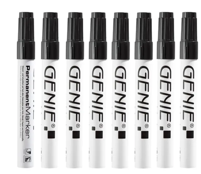 Genie Permanent Marker with Round tip 1-3 mm and Metal Shaft Pack of 8 Black