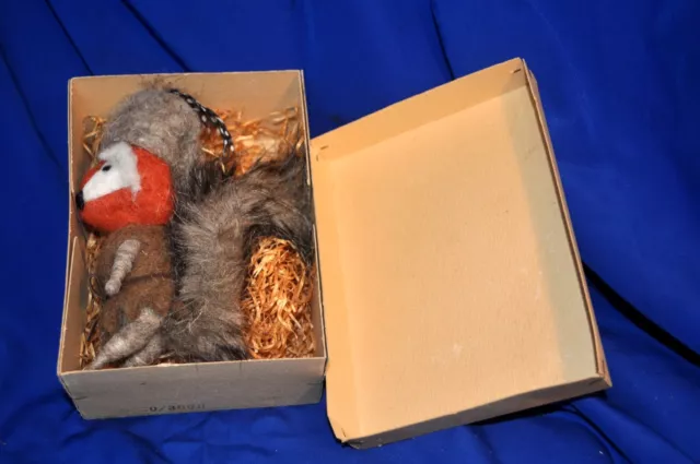 LG VTG  SPUN COTTON WOOL GERMAN FOX ORNAMENT ORIGINAL BOX w Fur & XMAS GREETING