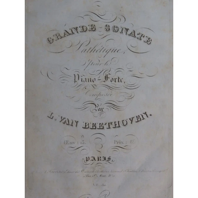 BEETHOVEN Sonate op 13 Pathétique Piano ca1835