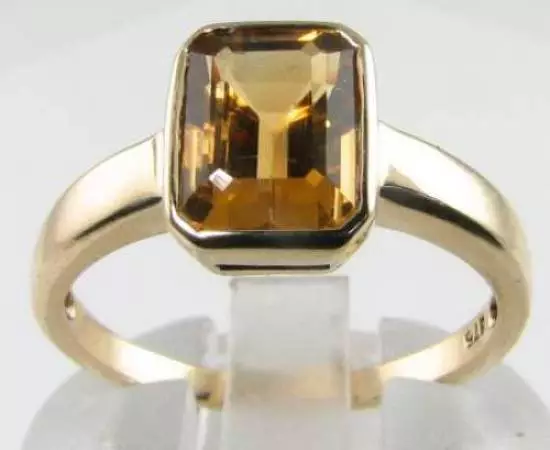 LUSH 9CT 9K GOLD MADEIRA CITRINE SOLITAIRE EMERALD CUT ART DECO INS RING Free Sz