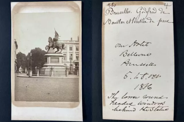 Belgique, Bruxelles, statue de Godefroy de Bouillon, 1876 Vintage cdv albumen pr