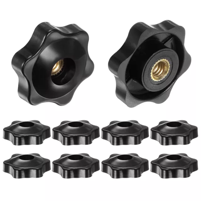 10pcs Star Knobs 1/4-20 Thread 32mm Head Through Hole Clamping Handles Black