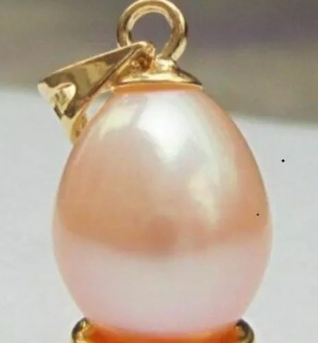 PERFECT 11-9 mm AAA++ PINK SOUTH SEA PEARL PENDANT 14k + gift silver necklace