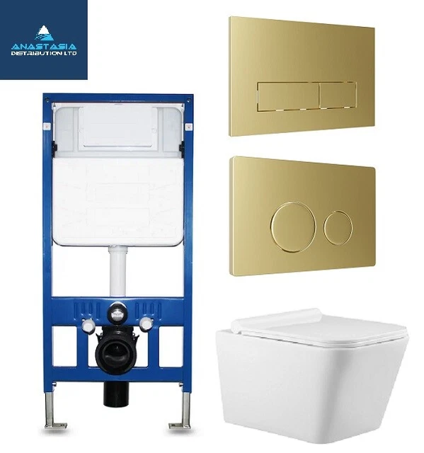 RIMLESS WALL HUNG Square Toilet Pan Wc Frame Concealed Cistern Brushed ...