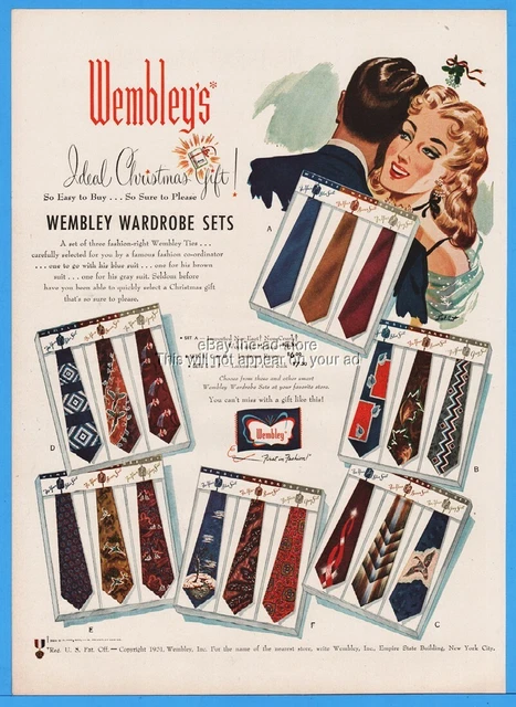 1951 Wembleys Tie Sets Ideal Christmas Gift Woman Man Mistletoe Print Ad