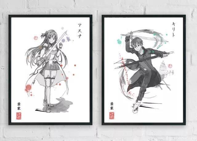 SWORD ART ONLINE Fanart Print - Asuna - Sumi-e Japanese fan -  anime gift poster