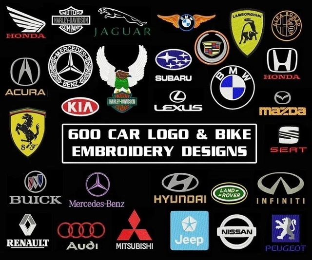 Más de 600 diseños bordados de logotipos y marcas de motociclistas de fabricantes de automóviles