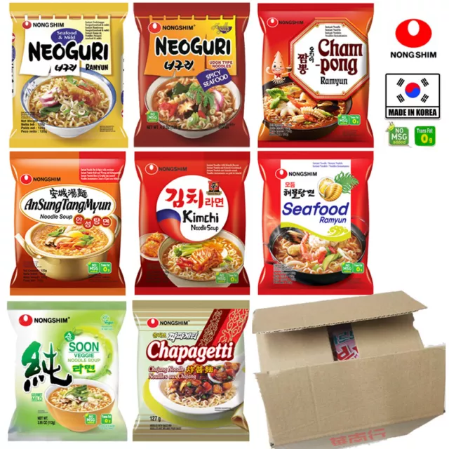 Nong Shim Instant Noodle Soup Ramyun Ramen (Pack of 20) - Shin, Veggie, Neoguri