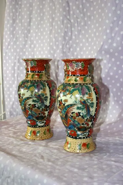 Antique Pair Crown Ware Fine Porcelain Satsuma style vases oriental Sean