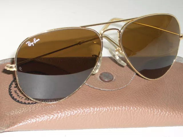 58[]14 Vintage B&L Ray Ban Gep B15 Brown Crystal Aviator Sunglasses Mint