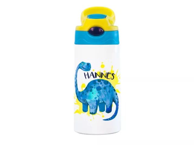 Trinkflasche für Junge mit Name, Dinosaurier, personalisiertes Geschenk Aquarell