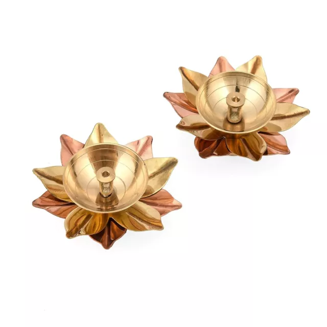 Brass Diya Lamp Lotus Shape Decorative Akhand Deepak for Pooja Set of 2