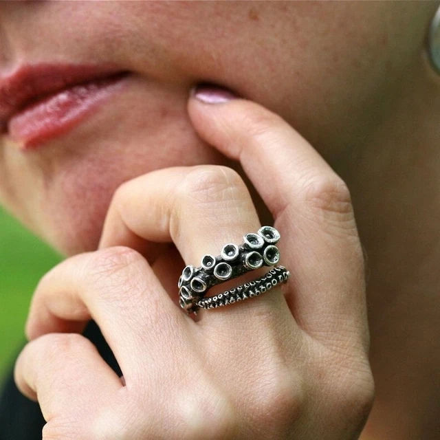 Sterling Silver Octopus Tentacle Ring  (Resizable)