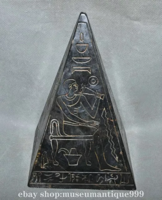 7.2" Old Chinese Hongshan culture Black magnetite stone Carving Egyptian Pagoda