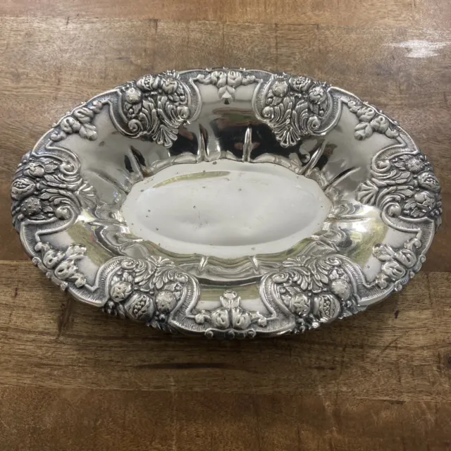 Vintage Ornate Spanish Silver Oval Bowl 15” By 10.5”