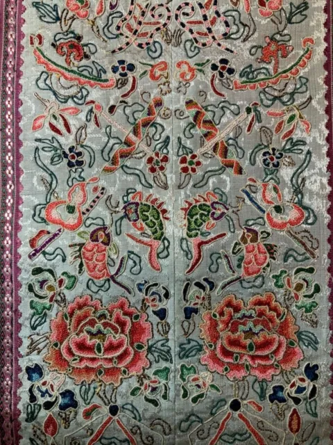 ANTIQUE 19th/ 20th c QI'ING CHINESE EMBROIDERED PANEL- SLEEVE BANDS EMBROIDERY!
