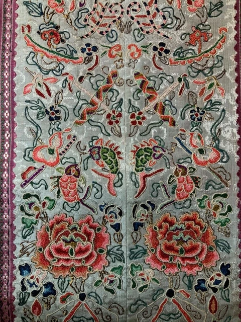 ANTIQUE 19th/ 20th c QI'ING CHINESE EMBROIDERED PANEL- SLEEVE BANDS EMBROIDERY!