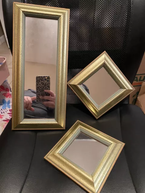 Vintage Set Of 3 Gold Wall Hanging Accent Mirror Homco Home Interiors